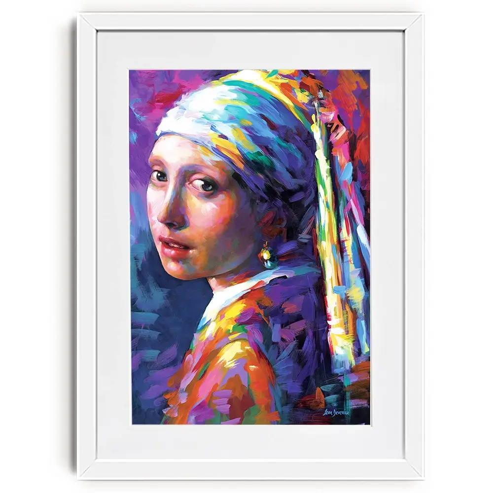 Colourful GIrl With A Pearl Earring Framed Art Print Colourful GIrl With A Pearl Earring Framed Art Print wall art product Leon Devenice