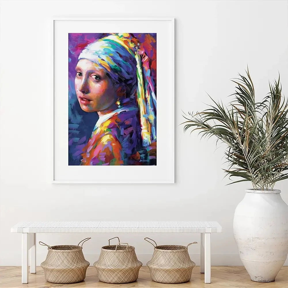 Colourful GIrl With A Pearl Earring Framed Art Print Colourful GIrl With A Pearl Earring Framed Art Print wall art product Leon Devenice