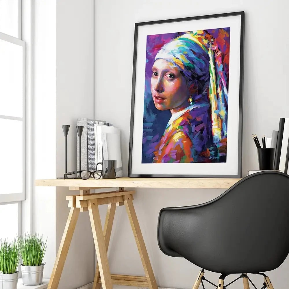 Colourful GIrl With A Pearl Earring Framed Art Print Colourful GIrl With A Pearl Earring Framed Art Print wall art product Leon Devenice