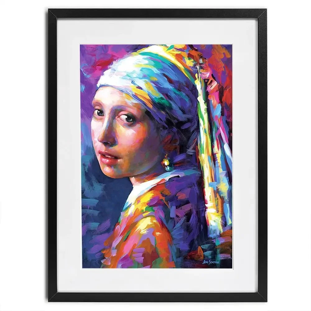 Colourful GIrl With A Pearl Earring Framed Art Print Colourful GIrl With A Pearl Earring Framed Art Print wall art product Leon Devenice