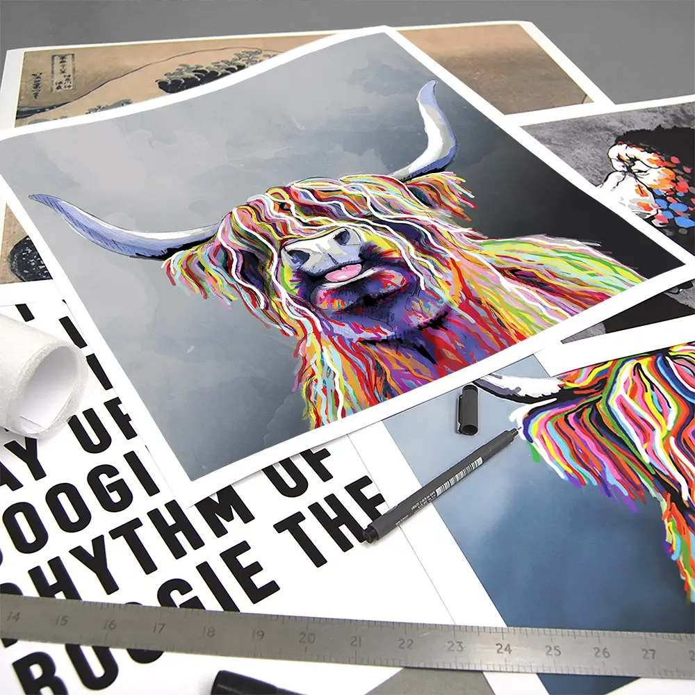 Colourful Highland Coo Square Art Print Colourful Highland Coo Square Art Print wall art product Art Print Shop