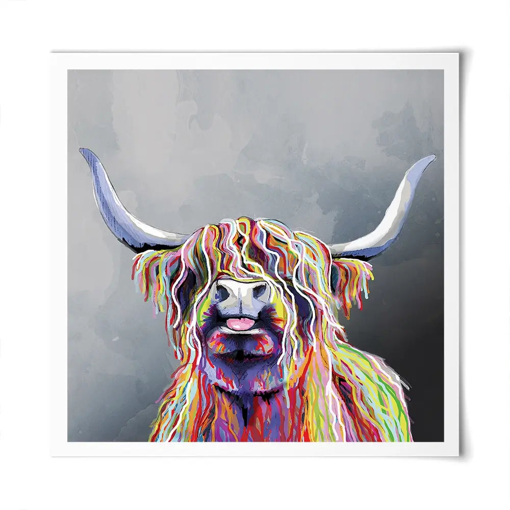 Colourful Highland Coo Square Art Print Colourful Highland Coo Square Art Print wall art product Art Print Shop