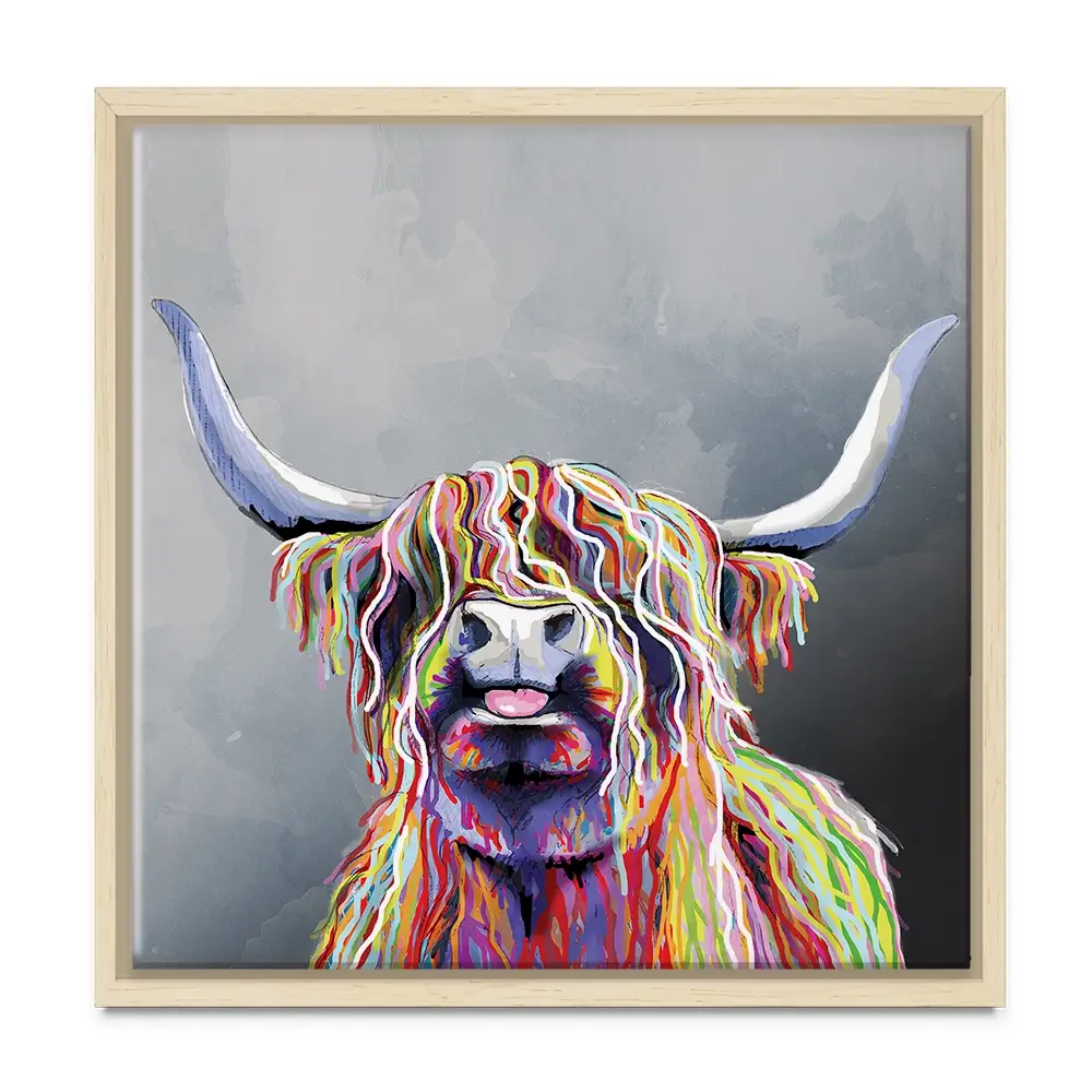 Colourful Highland Coo Square Canvas Print Colourful Highland Coo Square Canvas Print wall art product Art Print Shop