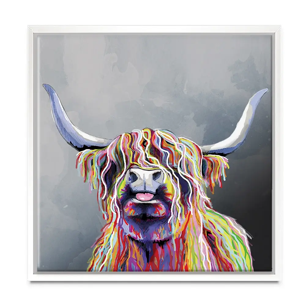 Colourful Highland Coo Square Canvas Print Colourful Highland Coo Square Canvas Print wall art product Art Print Shop