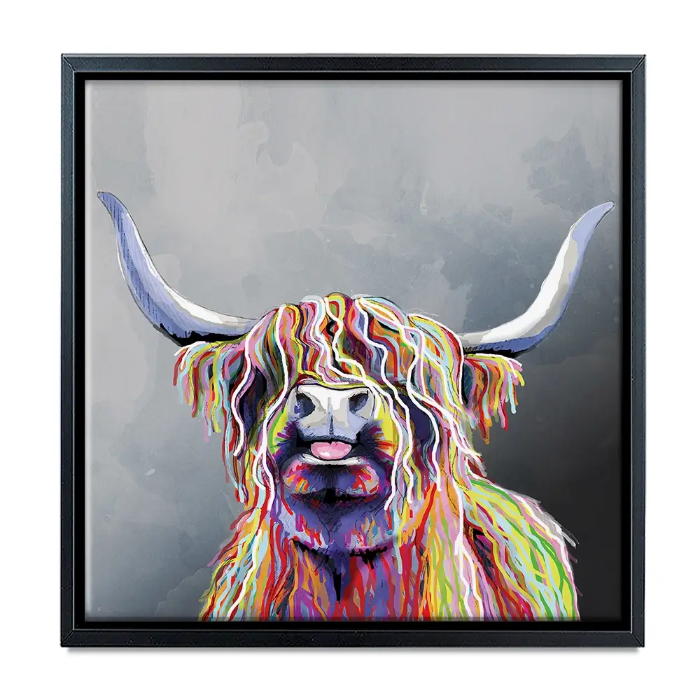 Colourful Highland Coo Square Canvas Print Colourful Highland Coo Square Canvas Print wall art product Art Print Shop