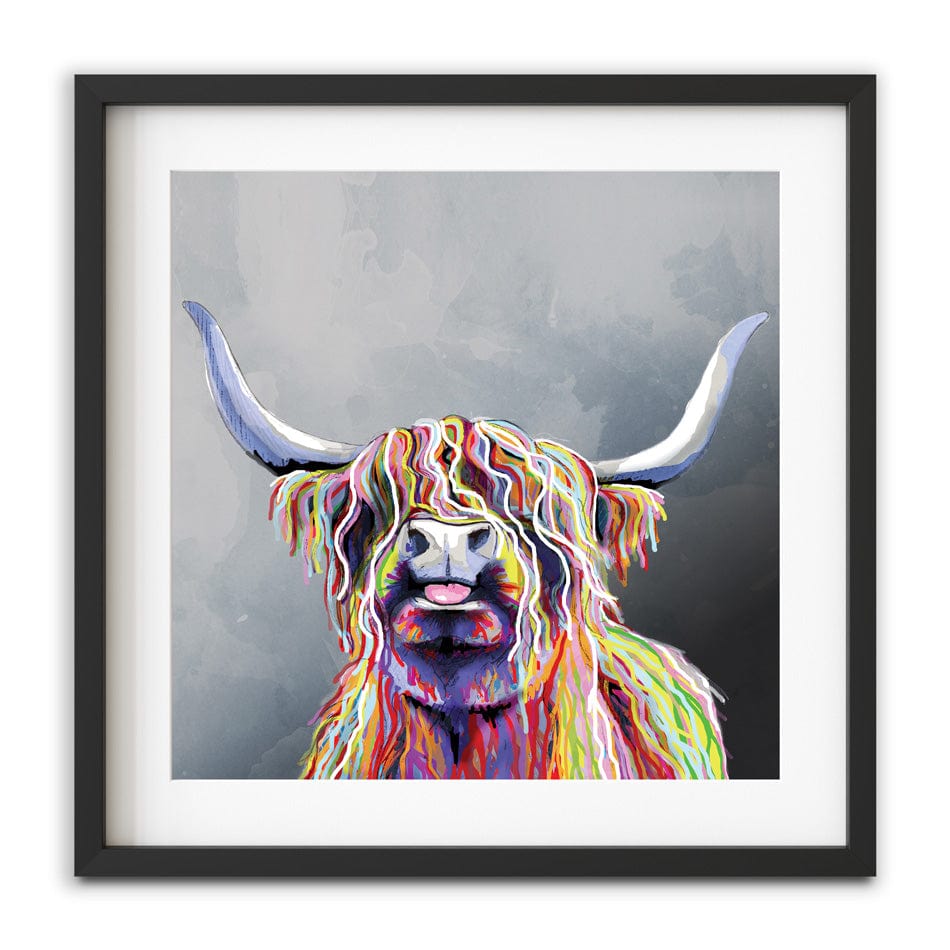 Colourful Highland Coo Square Framed Art Print wall art product Independent