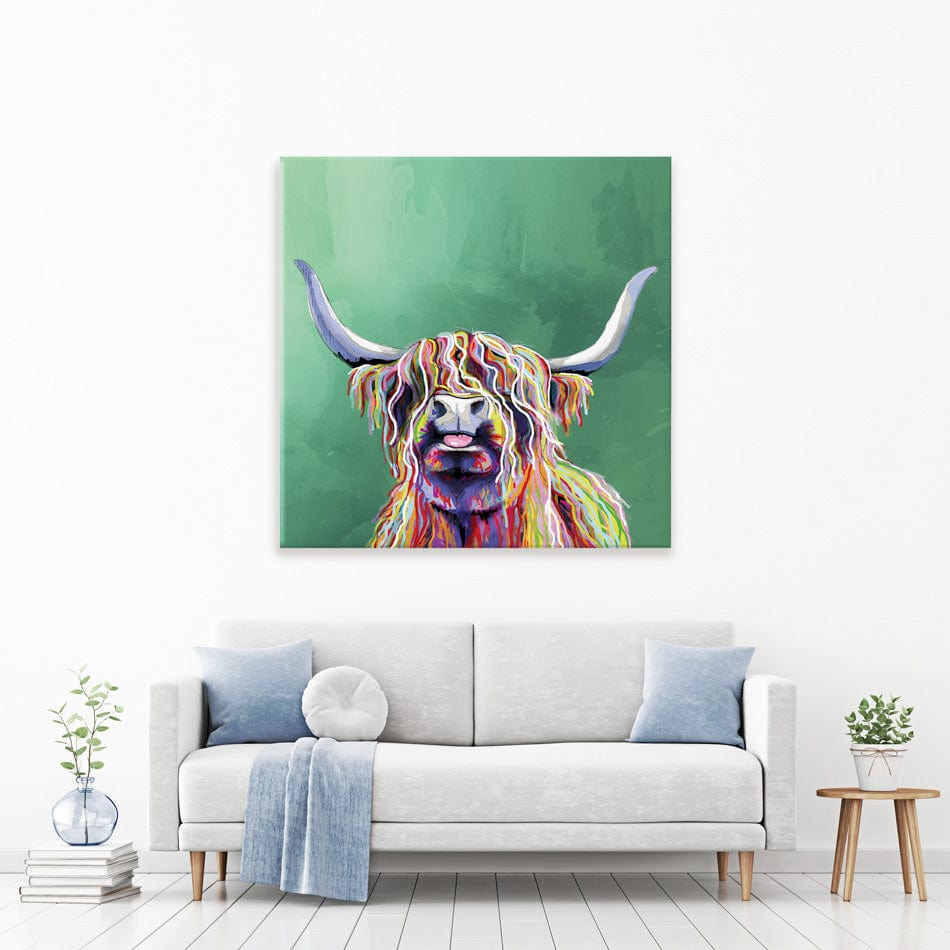 Colourful Highland Cow Square Canvas Print wall art product Independent