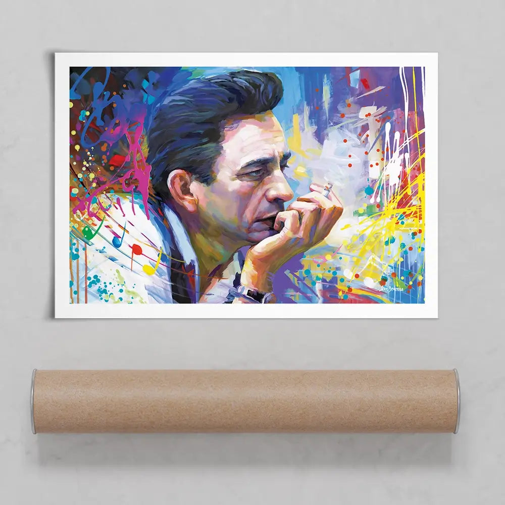 Colourful Johnny Cash Art Print Colourful Johnny Cash Art Print wall art product Leon Devenice