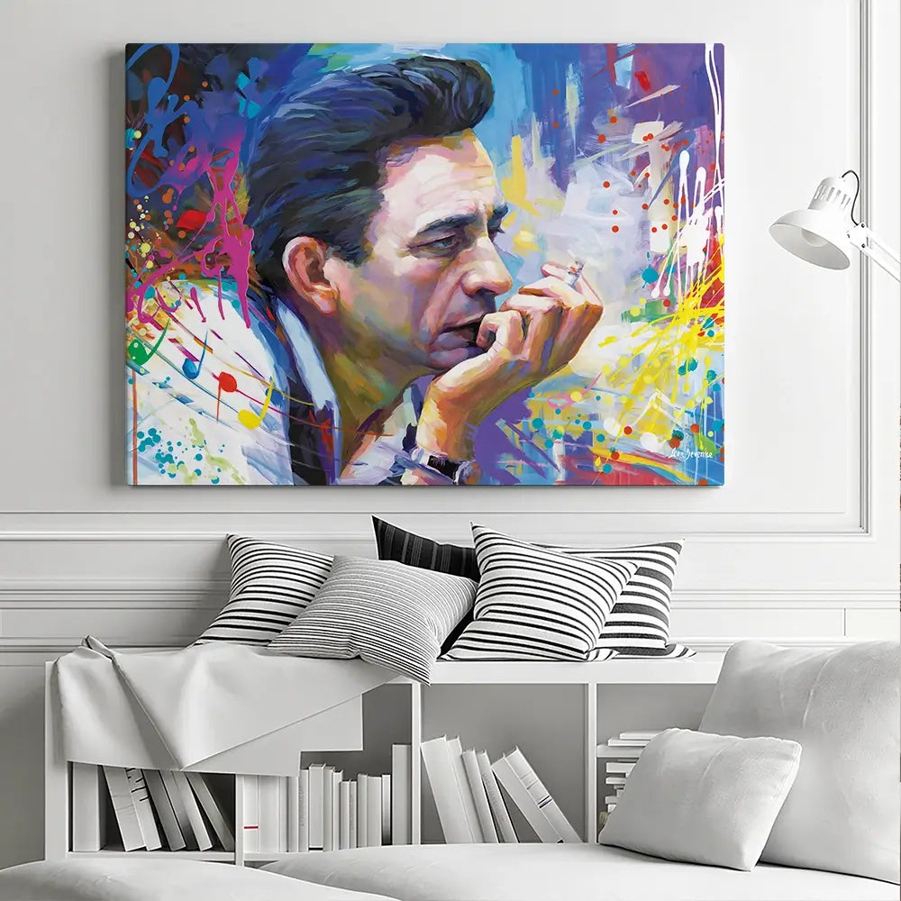 Colourful Johnny Cash Canvas Print Colourful Johnny Cash Canvas Print wall art product Leon Devenice
