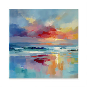 Colourful Ocean Shore Square Canvas Print Colourful Ocean Shore Square Canvas Print wall art product Leon Devenice