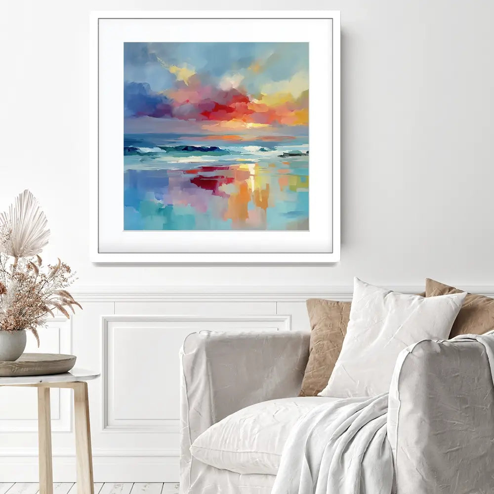 Colourful Ocean Shore Square Framed Art Print Colourful Ocean Shore Square Framed Art Print wall art product Leon Devenice