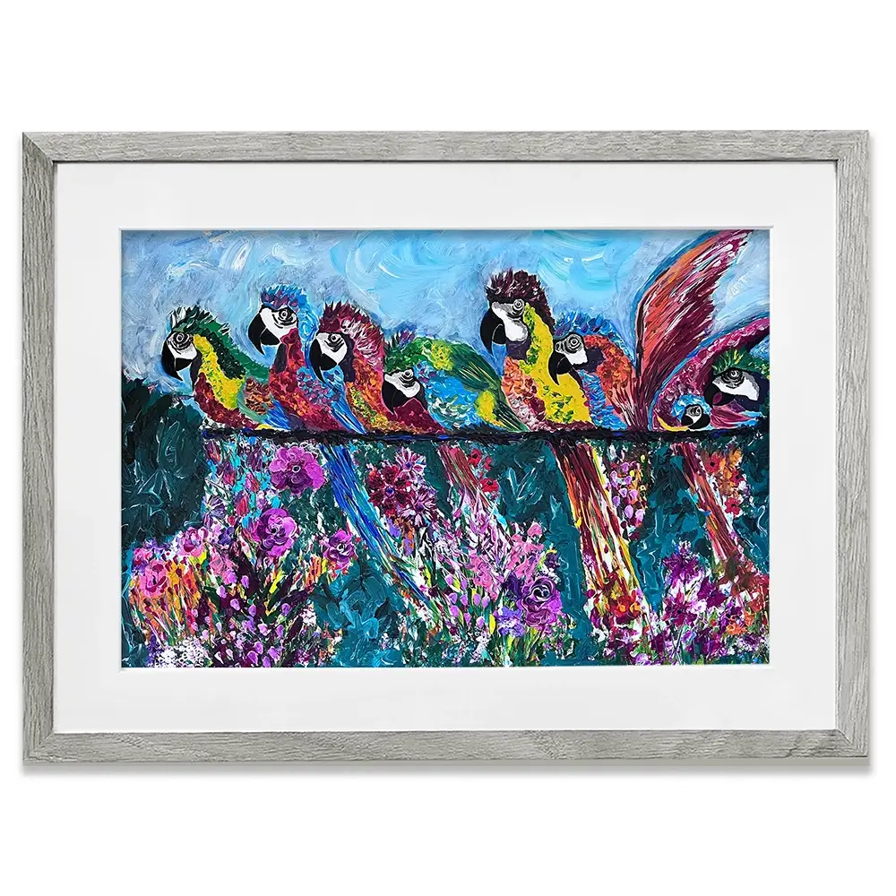 Colourful Parrots Framed Art Print Colourful Parrots Framed Art Print wall art product Jo Mulligan