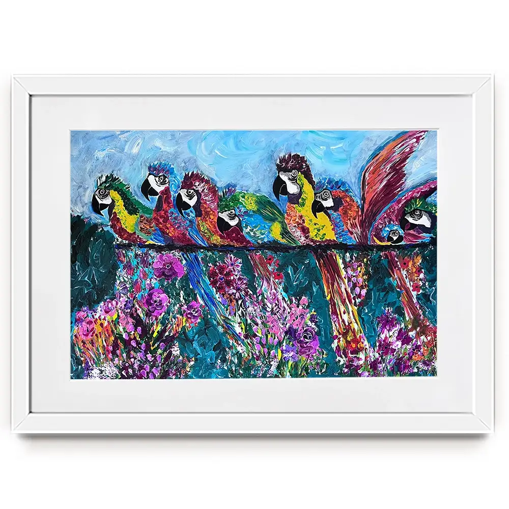 Colourful Parrots Framed Art Print Colourful Parrots Framed Art Print wall art product Jo Mulligan