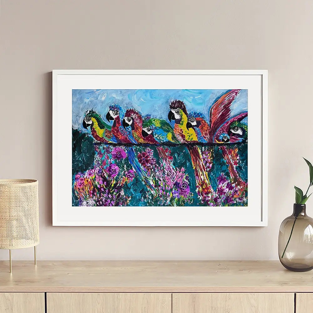 Colourful Parrots Framed Art Print Colourful Parrots Framed Art Print wall art product Jo Mulligan
