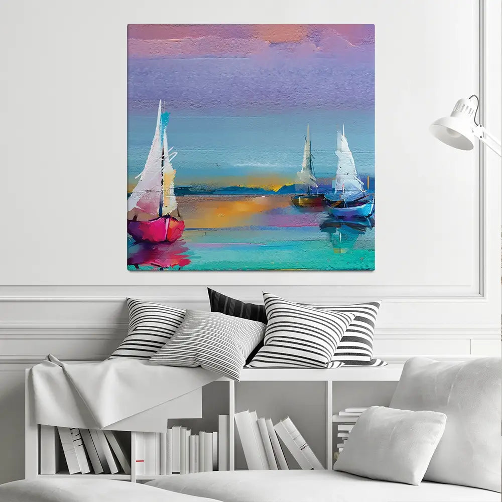 Colourful Sailing Boats Square Canvas Print Colourful Sailing Boats Square Canvas Print wall art product pluie_r / Shutterstock