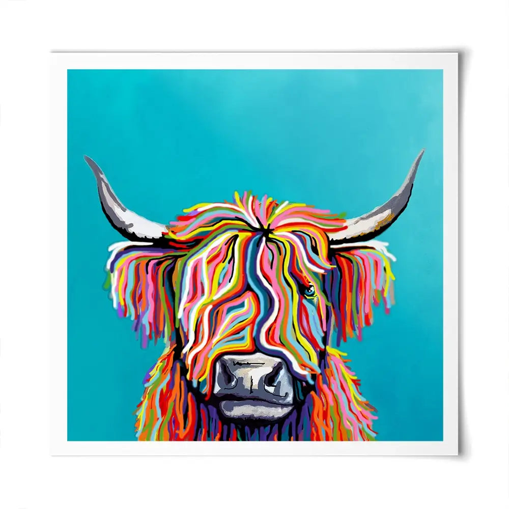 Colourful Scottish Cow Square Art Print Colourful Scottish Cow Square Art Print wall art product Independent