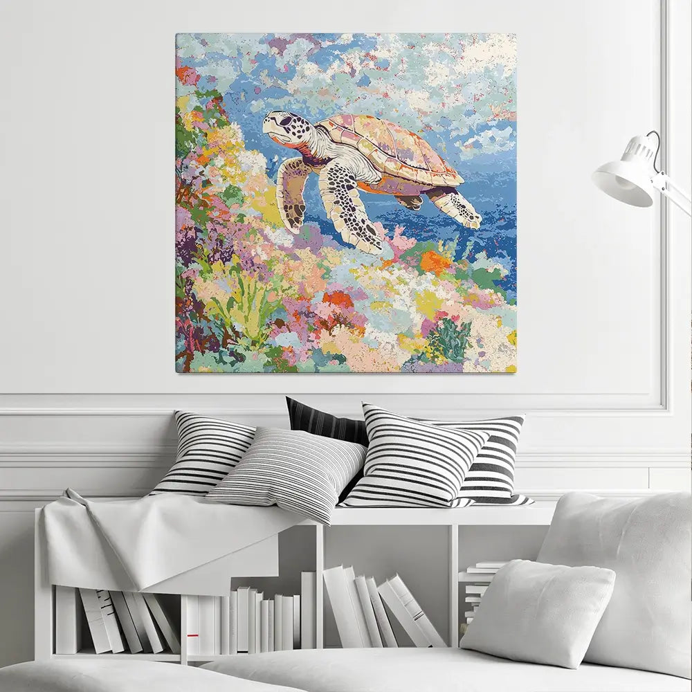 Colourful Sea Turtle Square Canvas Print Colourful Sea Turtle Square Canvas Print wall art product Creative Studio - Independent