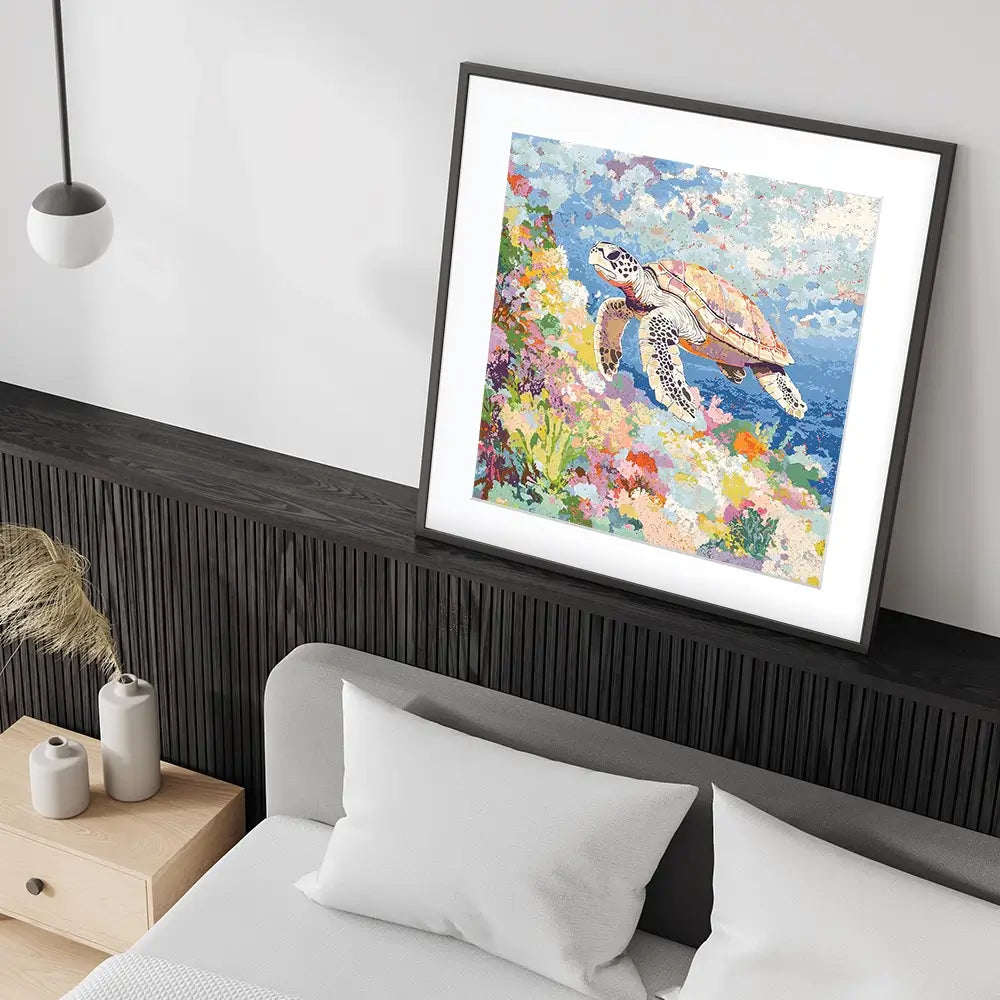 Colourful Sea Turtle Square Framed Art Print Colourful Sea Turtle Square Framed Art Print wall art product Creative Studio - Independent