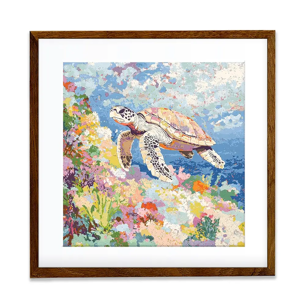 Colourful Sea Turtle Square Framed Art Print Colourful Sea Turtle Square Framed Art Print wall art product Creative Studio - Independent