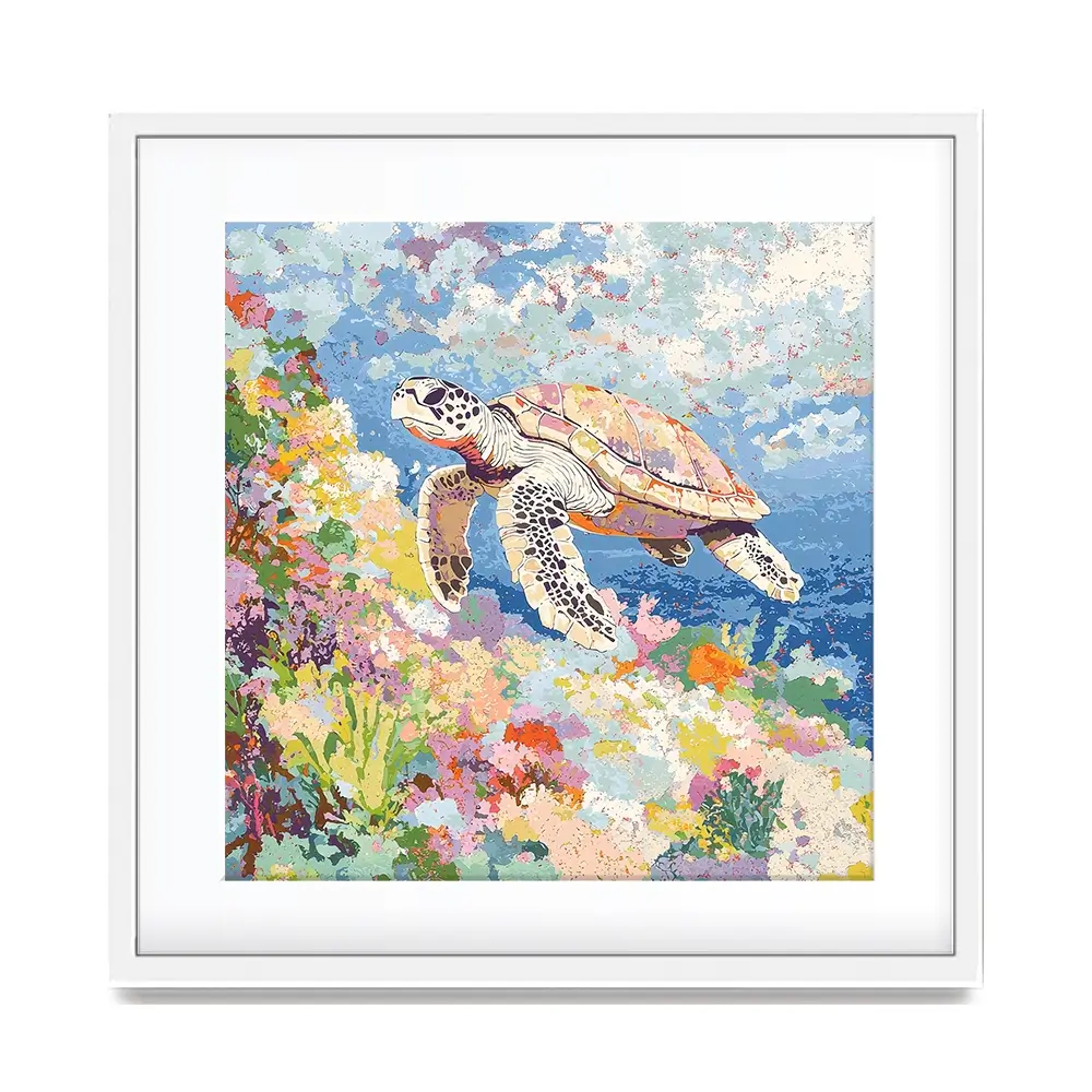 Colourful Sea Turtle Square Framed Art Print Colourful Sea Turtle Square Framed Art Print wall art product Creative Studio - Independent