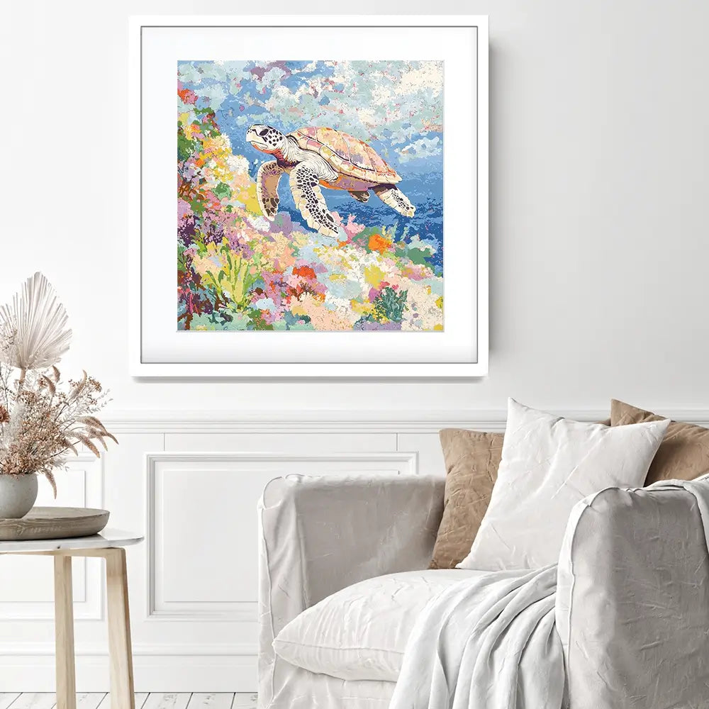 Colourful Sea Turtle Square Framed Art Print Colourful Sea Turtle Square Framed Art Print wall art product Creative Studio - Independent