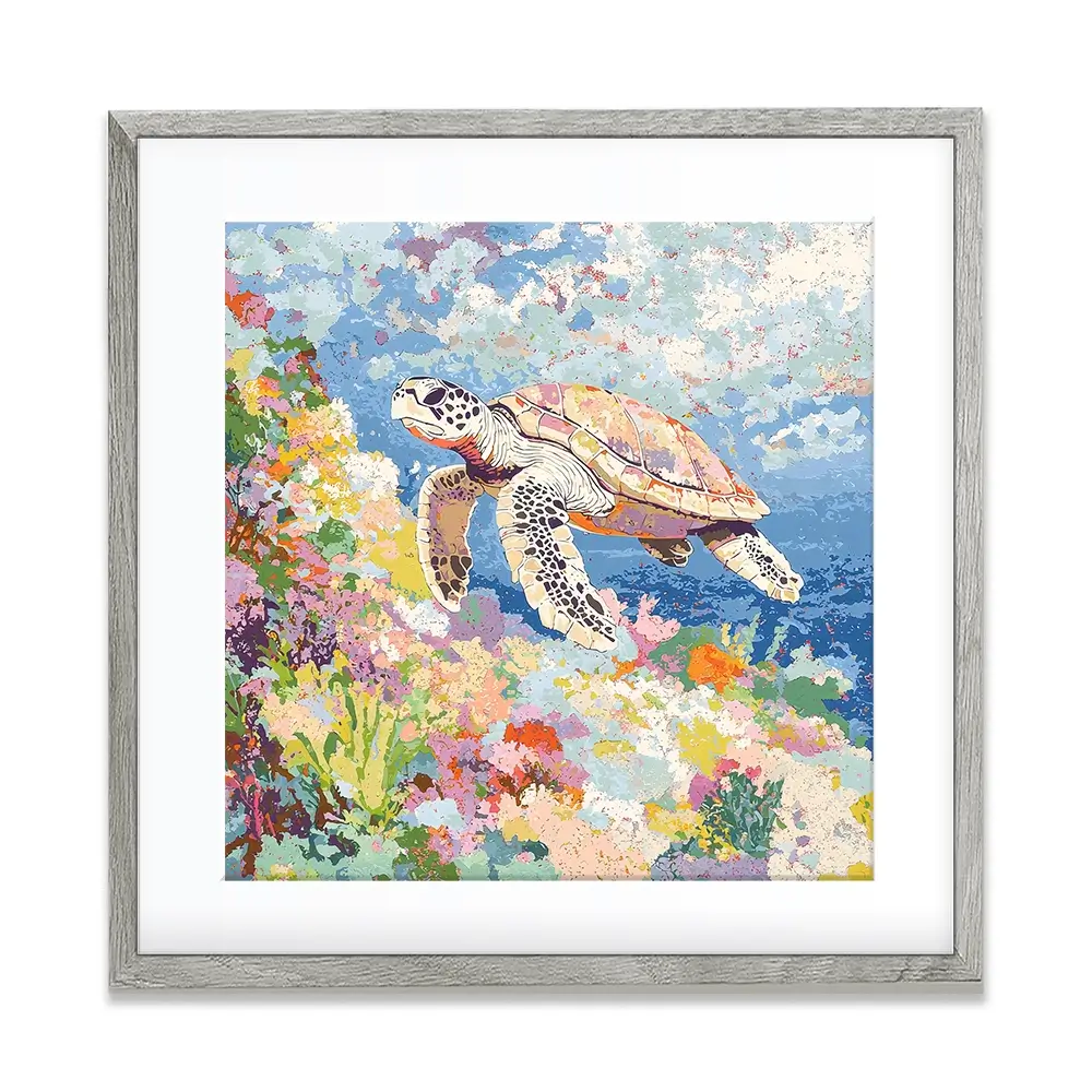 Colourful Sea Turtle Square Framed Art Print Colourful Sea Turtle Square Framed Art Print wall art product Creative Studio - Independent