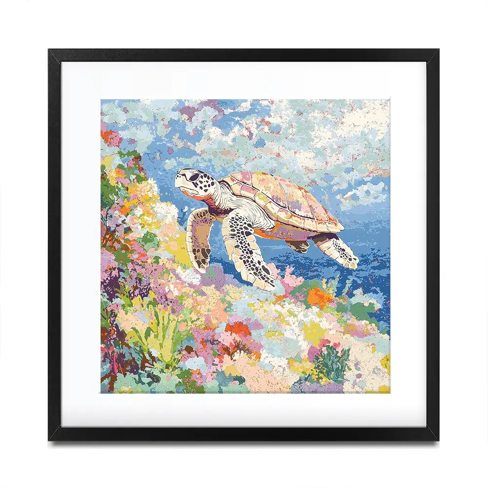 Colourful Sea Turtle Square Framed Art Print Colourful Sea Turtle Square Framed Art Print wall art product Creative Studio - Independent