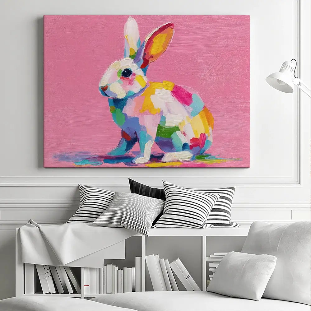 Colourful Spots Bunny Canvas Print Colourful Spots Bunny Canvas Print wall art product Petals Prints Design - Independent