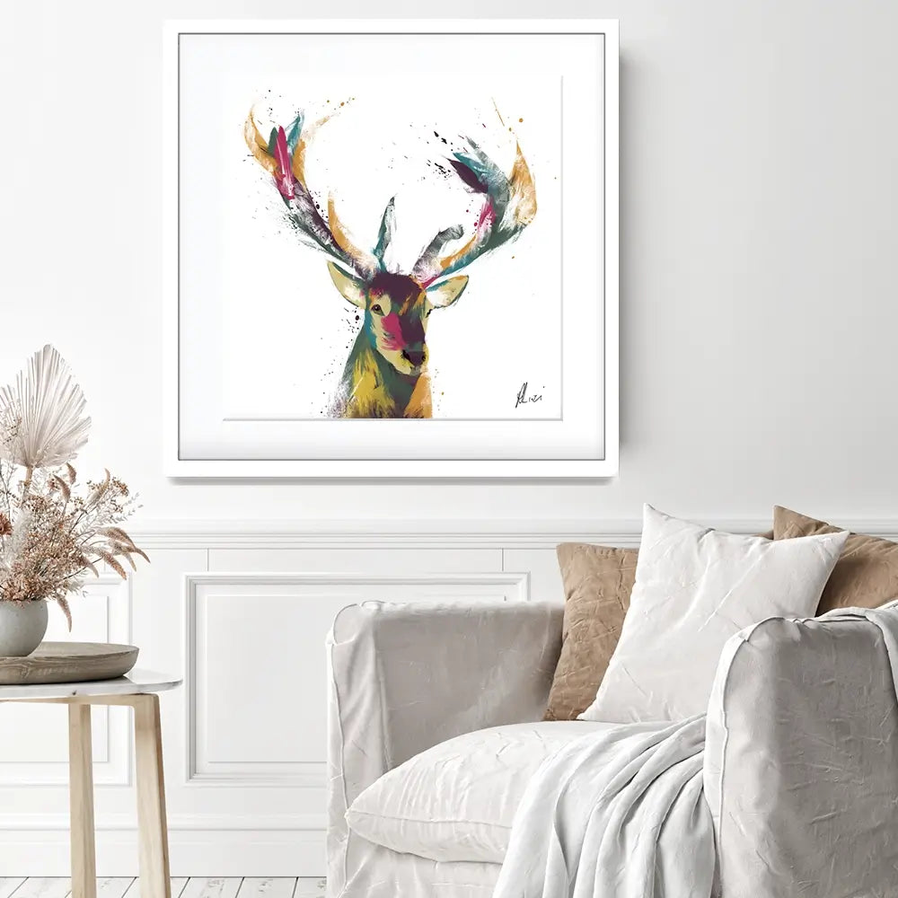 Colourful Stag Framed Art Print Colourful Stag Framed Art Print wall art product Aimee Linzi
