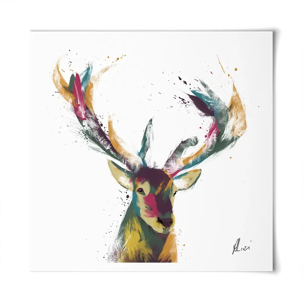 Colourful Stag Square Art Print Colourful Stag Square Art Print wall art product Aimee Linzi