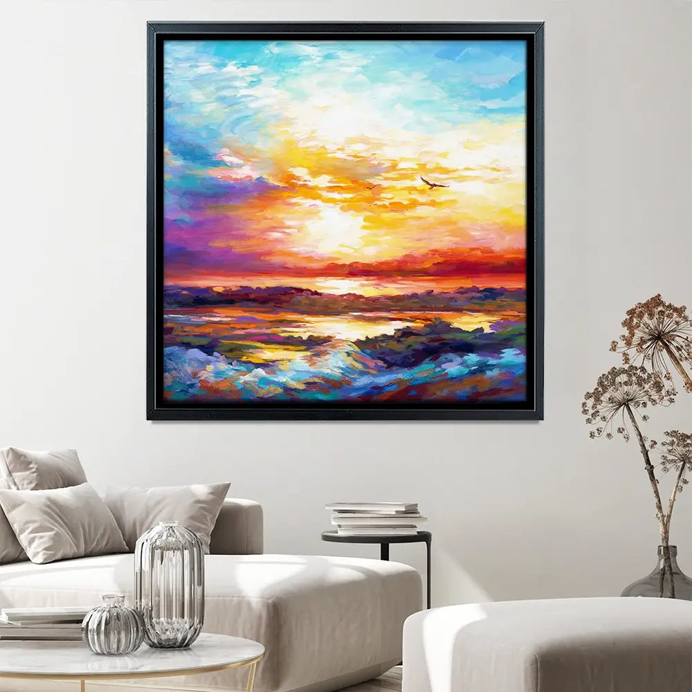 Colourful Sunset Square Canvas Print Colourful Sunset Square Canvas Print wall art product Leon Devenice