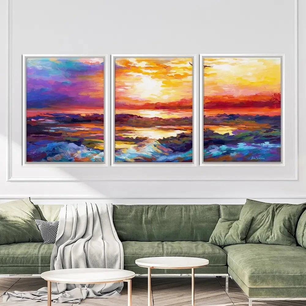 Colourful Sunset Trio Canvas Print Colourful Sunset Trio Canvas Print wall art product Leon Devenice