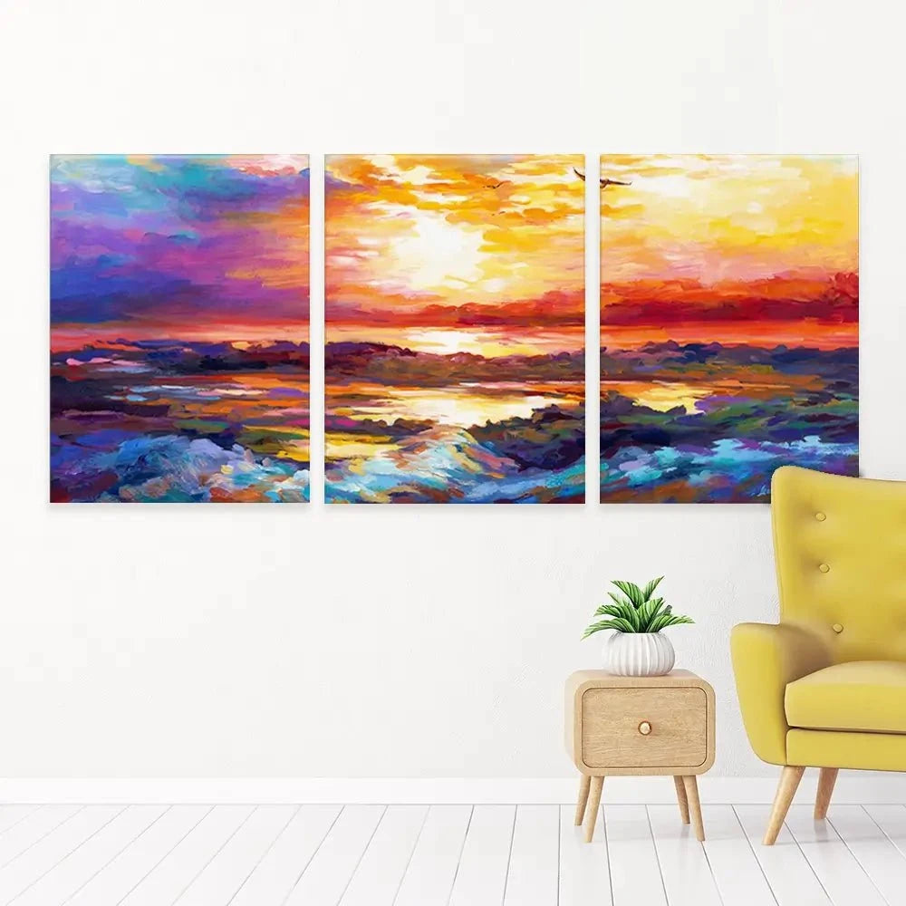 Colourful Sunset Trio Canvas Print Colourful Sunset Trio Canvas Print wall art product Leon Devenice