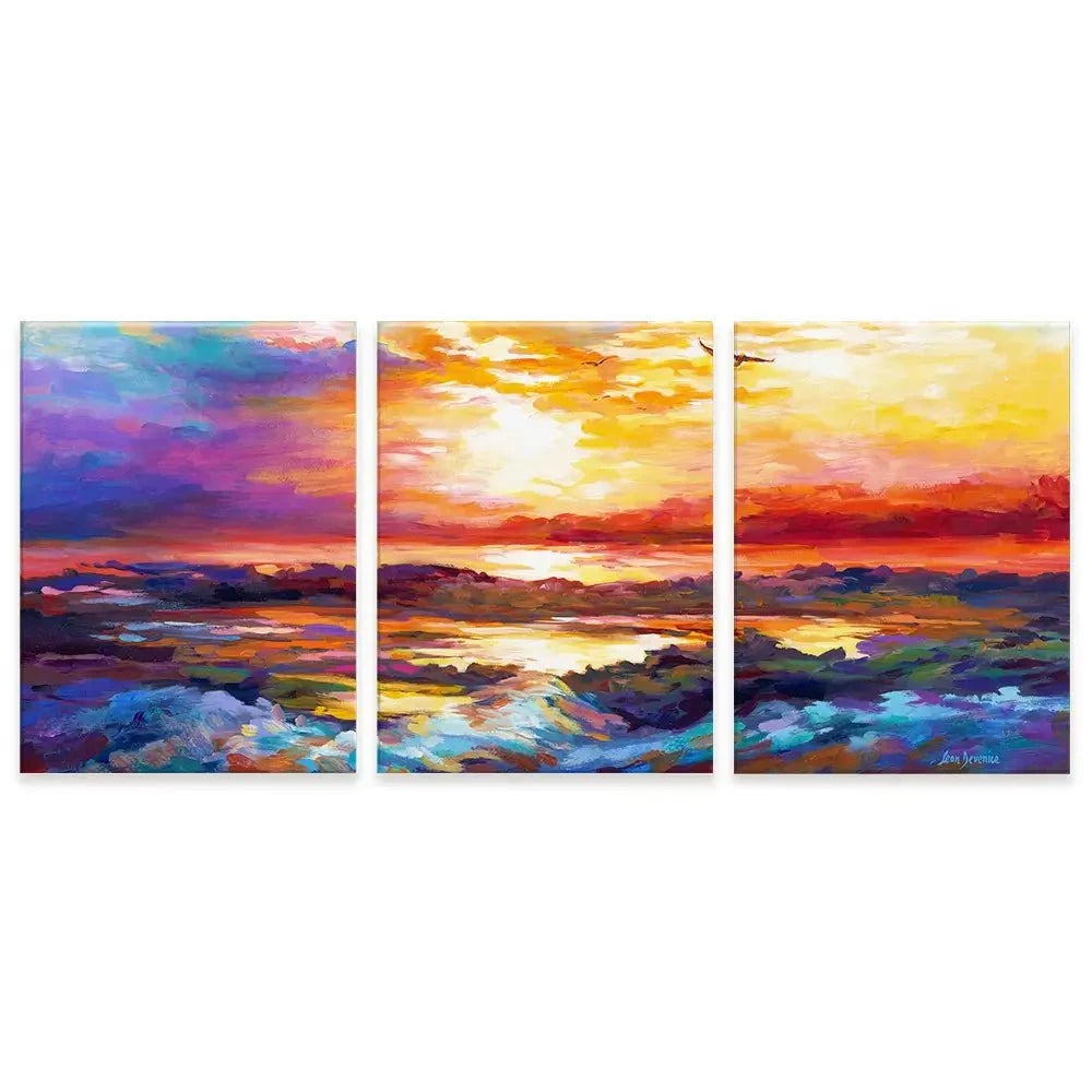 Colourful Sunset Trio Canvas Print Colourful Sunset Trio Canvas Print wall art product Leon Devenice
