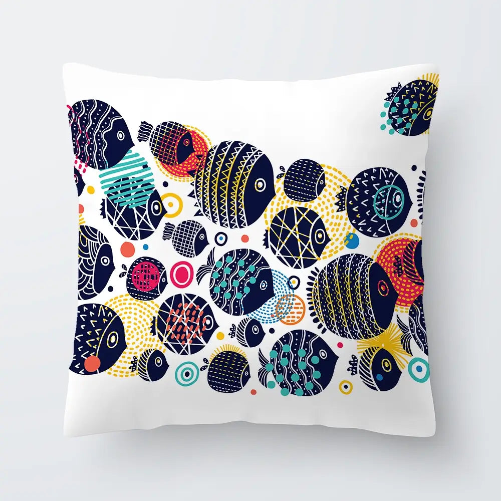 Colourful Swimming Fish Cushion Colourful Swimming Fish Cushion wall art product Art Print Shop