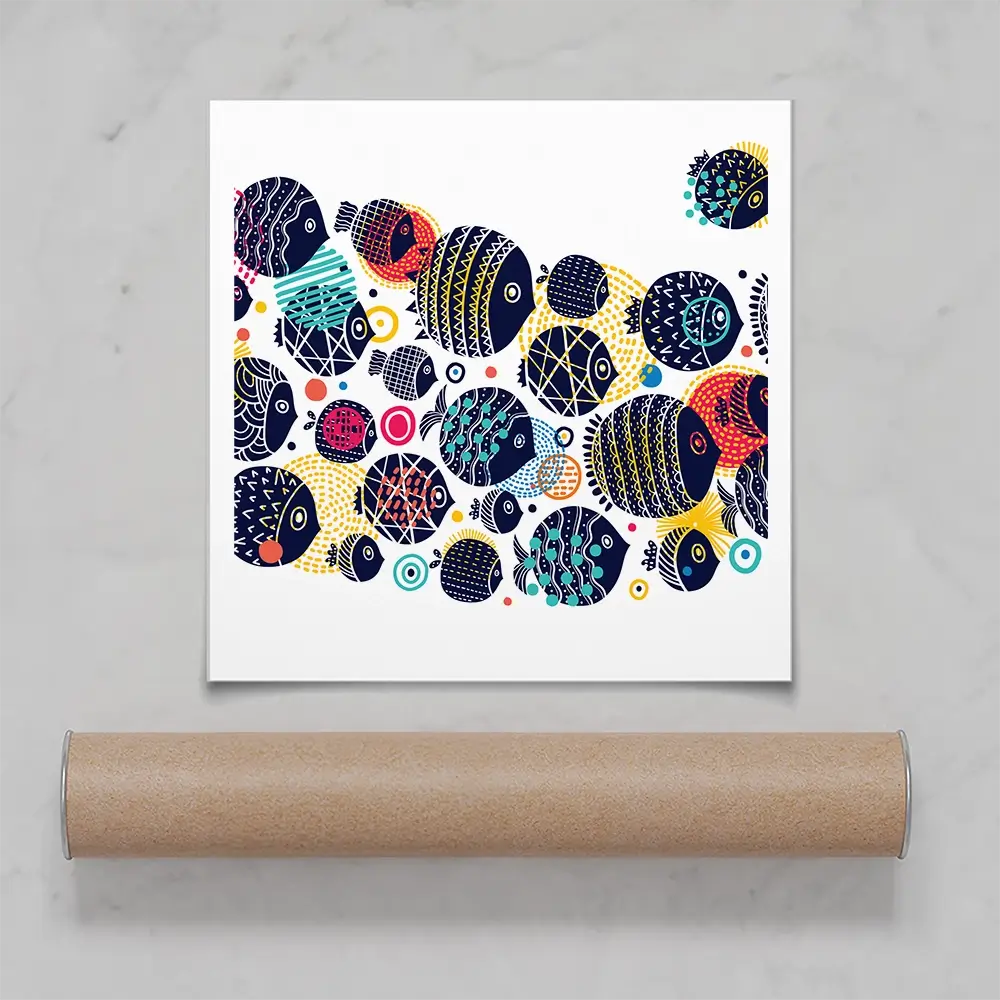 Colourful Swimming Fish Square Art Print Colourful Swimming Fish Square Art Print wall art product Art Print Shop