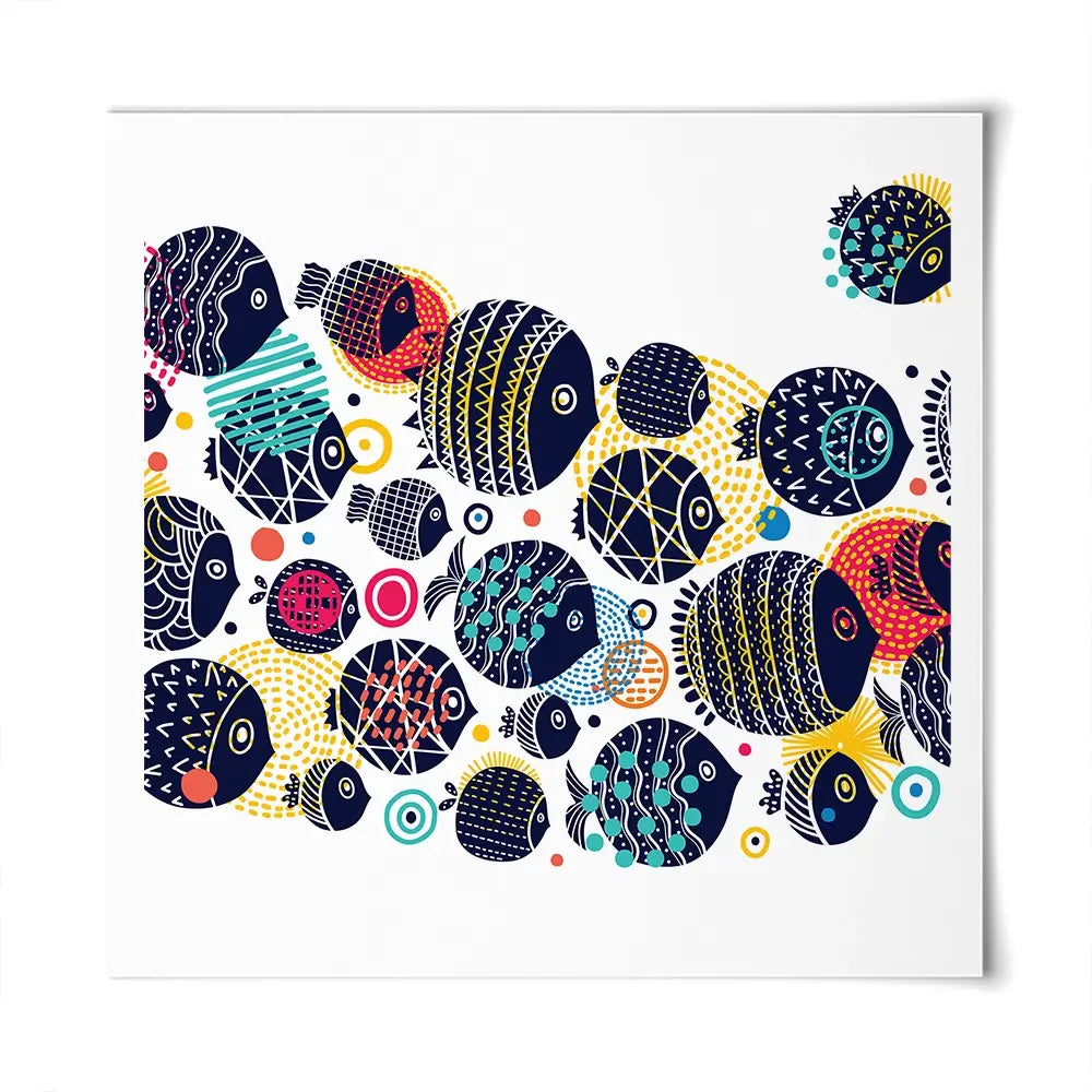 Colourful Swimming Fish Square Art Print Colourful Swimming Fish Square Art Print wall art product Art Print Shop