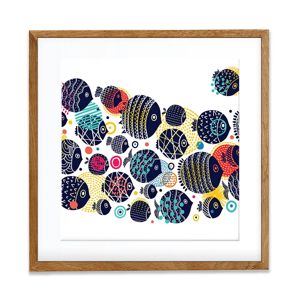 Colourful Swimming Fish Square Framed Art Print Colourful Swimming Fish Square Framed Art Print wall art product Art Print Shop