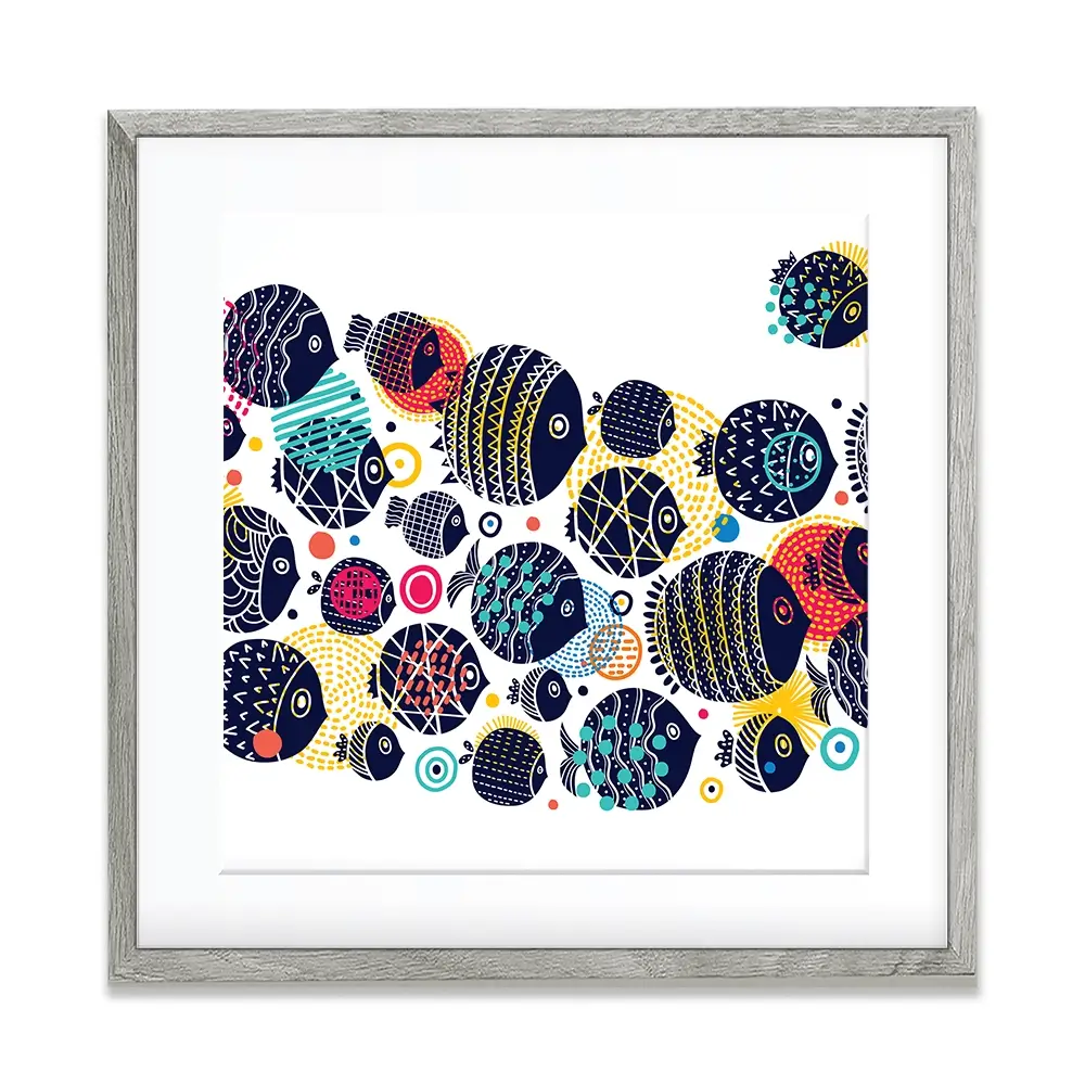 Colourful Swimming Fish Square Framed Art Print Colourful Swimming Fish Square Framed Art Print wall art product Art Print Shop