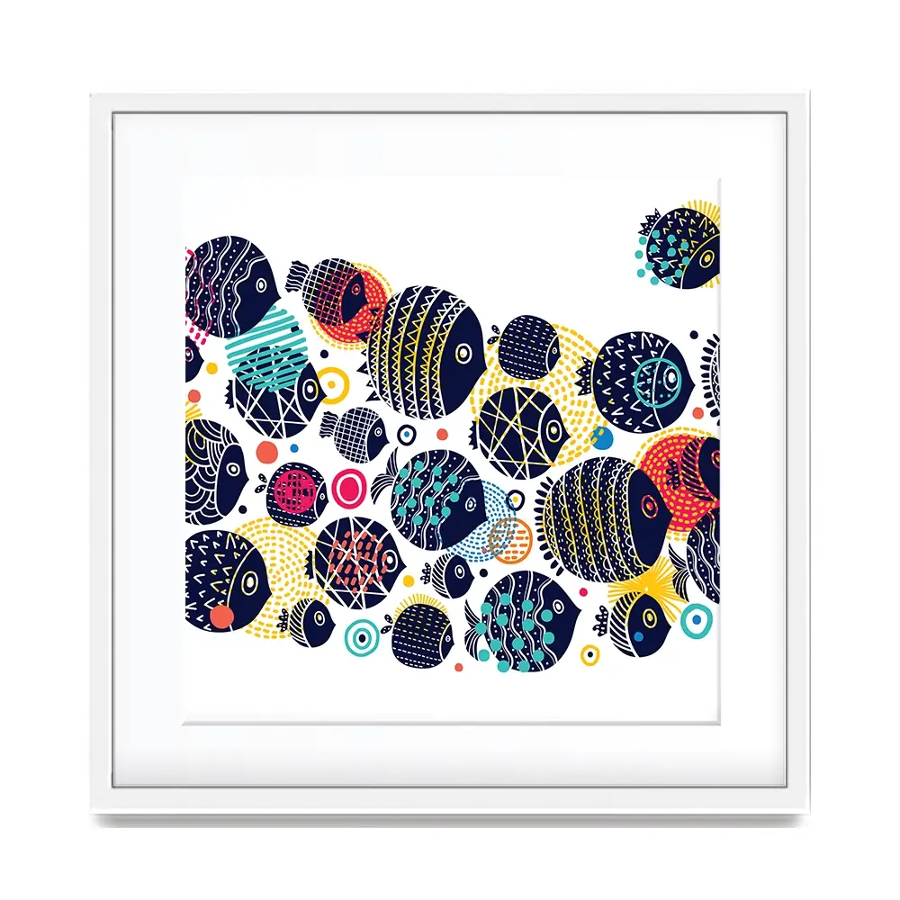 Colourful Swimming Fish Square Framed Art Print Colourful Swimming Fish Square Framed Art Print wall art product Art Print Shop