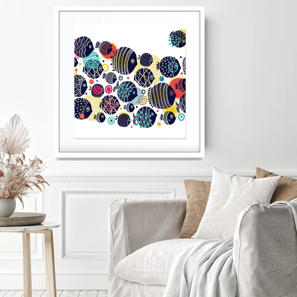 Colourful Swimming Fish Square Framed Art Print Colourful Swimming Fish Square Framed Art Print wall art product Art Print Shop