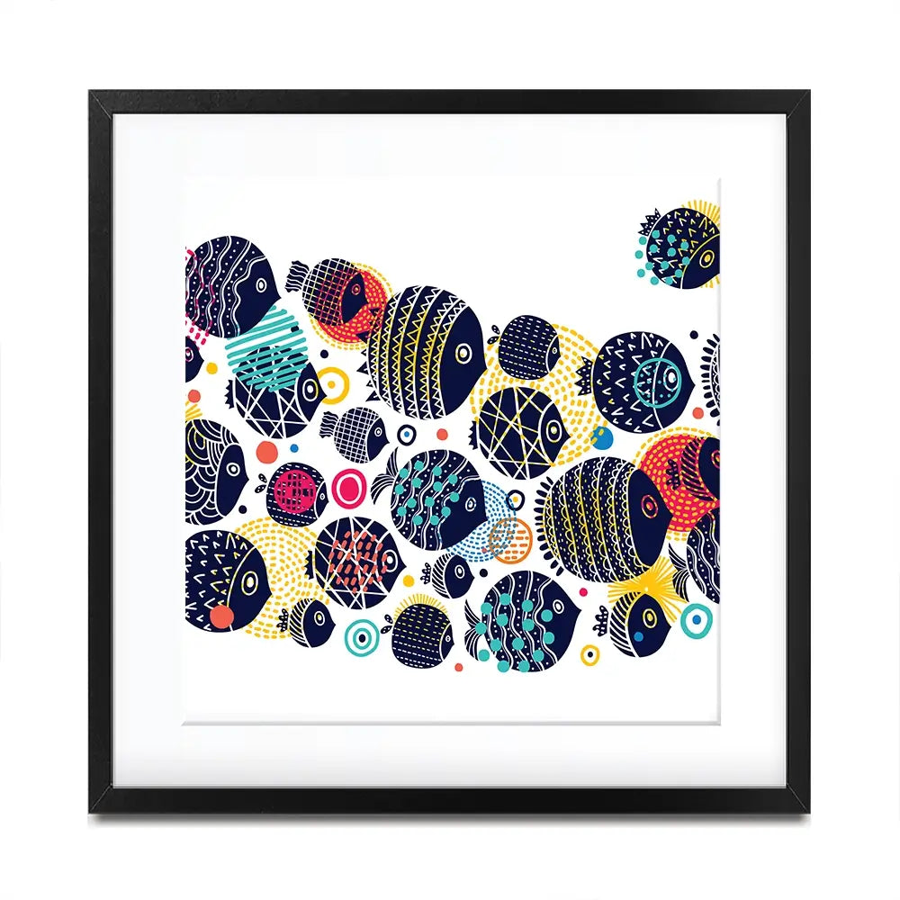 Colourful Swimming Fish Square Framed Art Print Colourful Swimming Fish Square Framed Art Print wall art product Art Print Shop