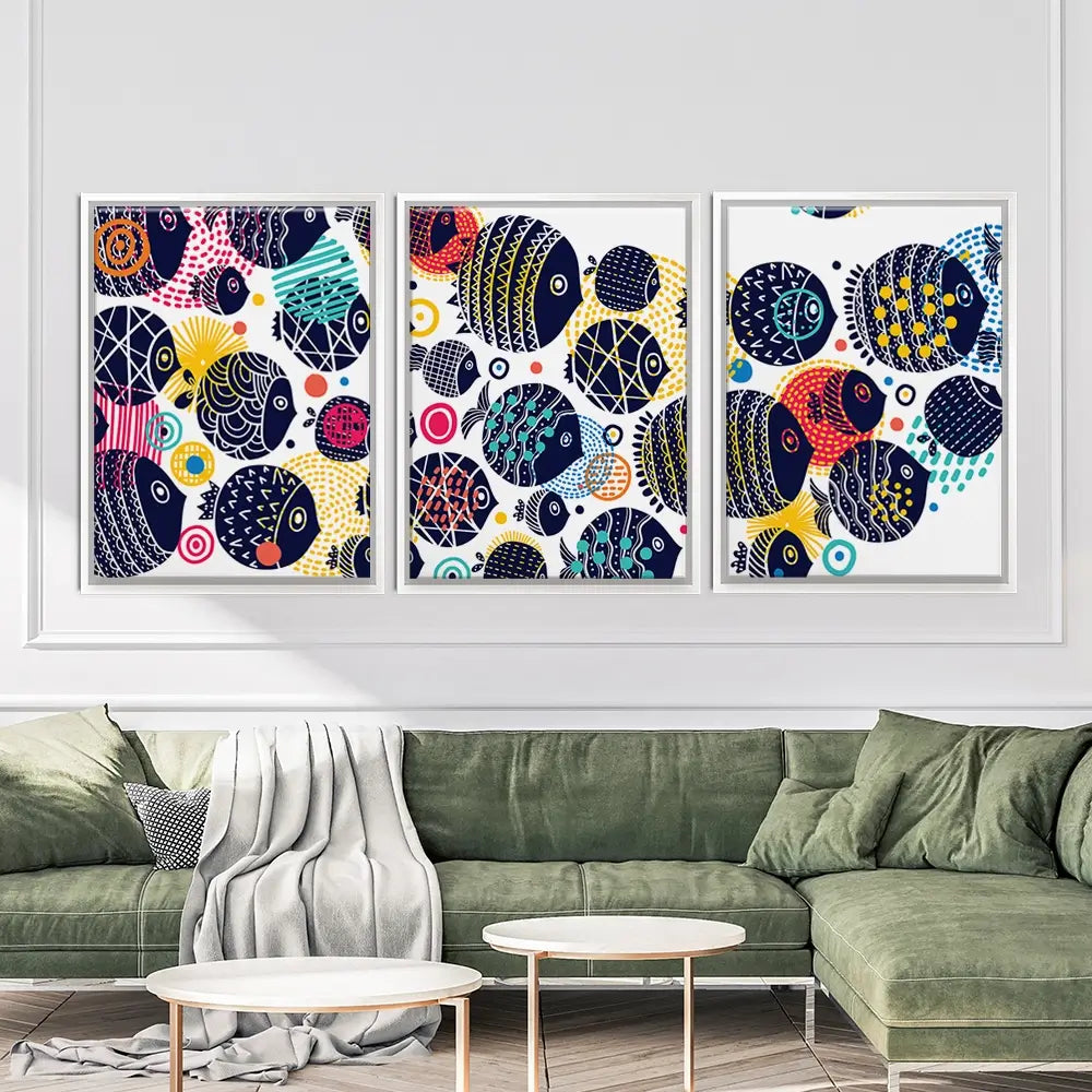 Colourful Swimming Fish Trio Canvas Print Colourful Swimming Fish Trio Canvas Print wall art product Vyazovskaya Julia / Shutterstock