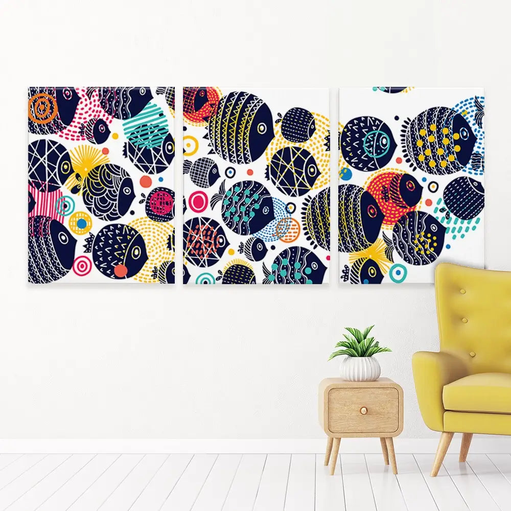 Colourful Swimming Fish Trio Canvas Print Colourful Swimming Fish Trio Canvas Print wall art product Vyazovskaya Julia / Shutterstock