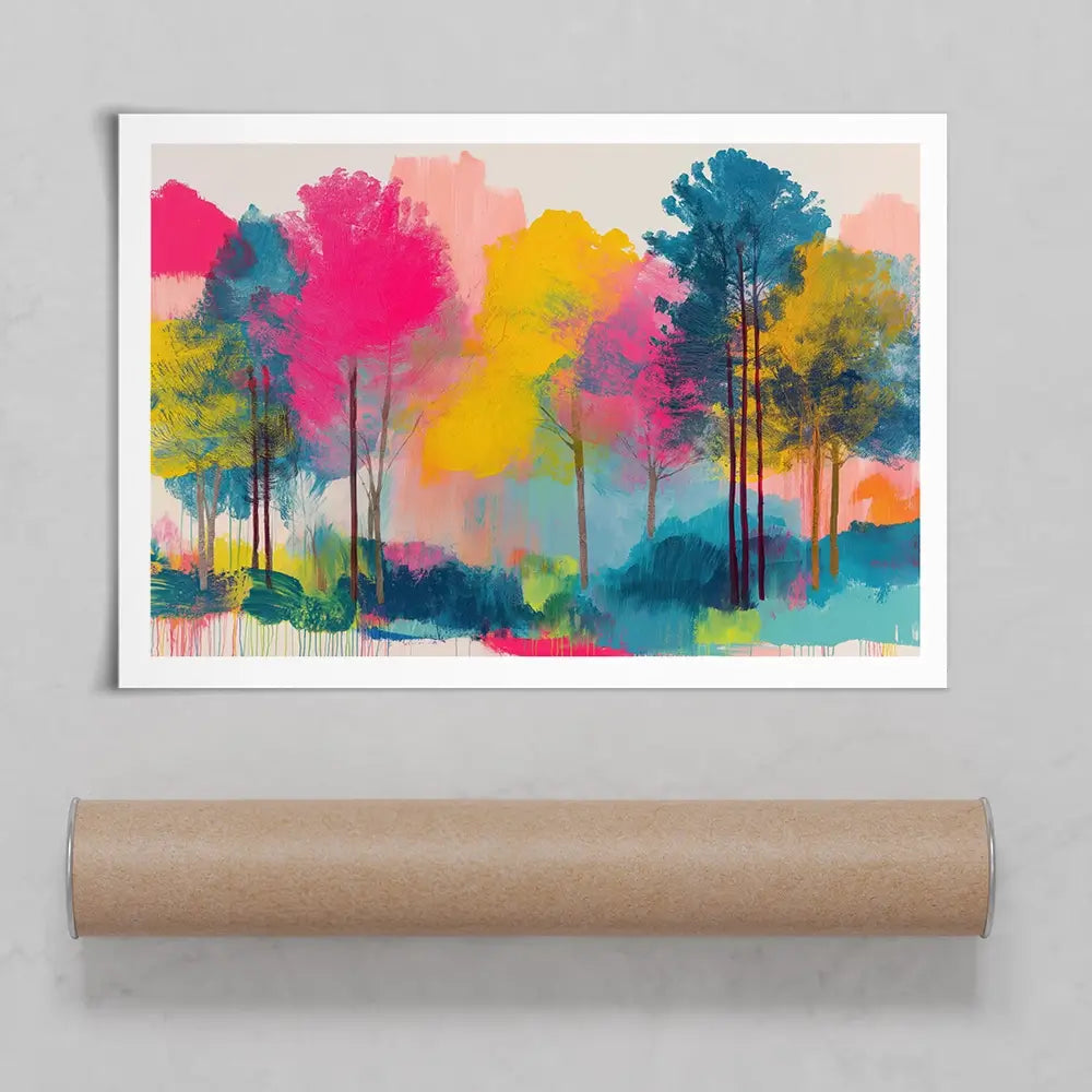 Colourful Trees Fading Into Mist Art Print Colourful Trees Fading Into Mist Art Print wall art product Chromatic Storm Studio