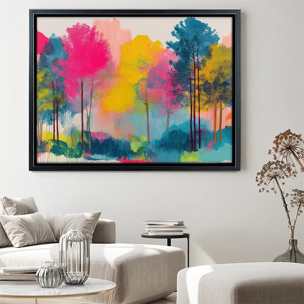 Colourful Trees Fading Into Mist Canvas Print Colourful Trees Fading Into Mist Canvas Print wall art product Chromatic Storm Studio