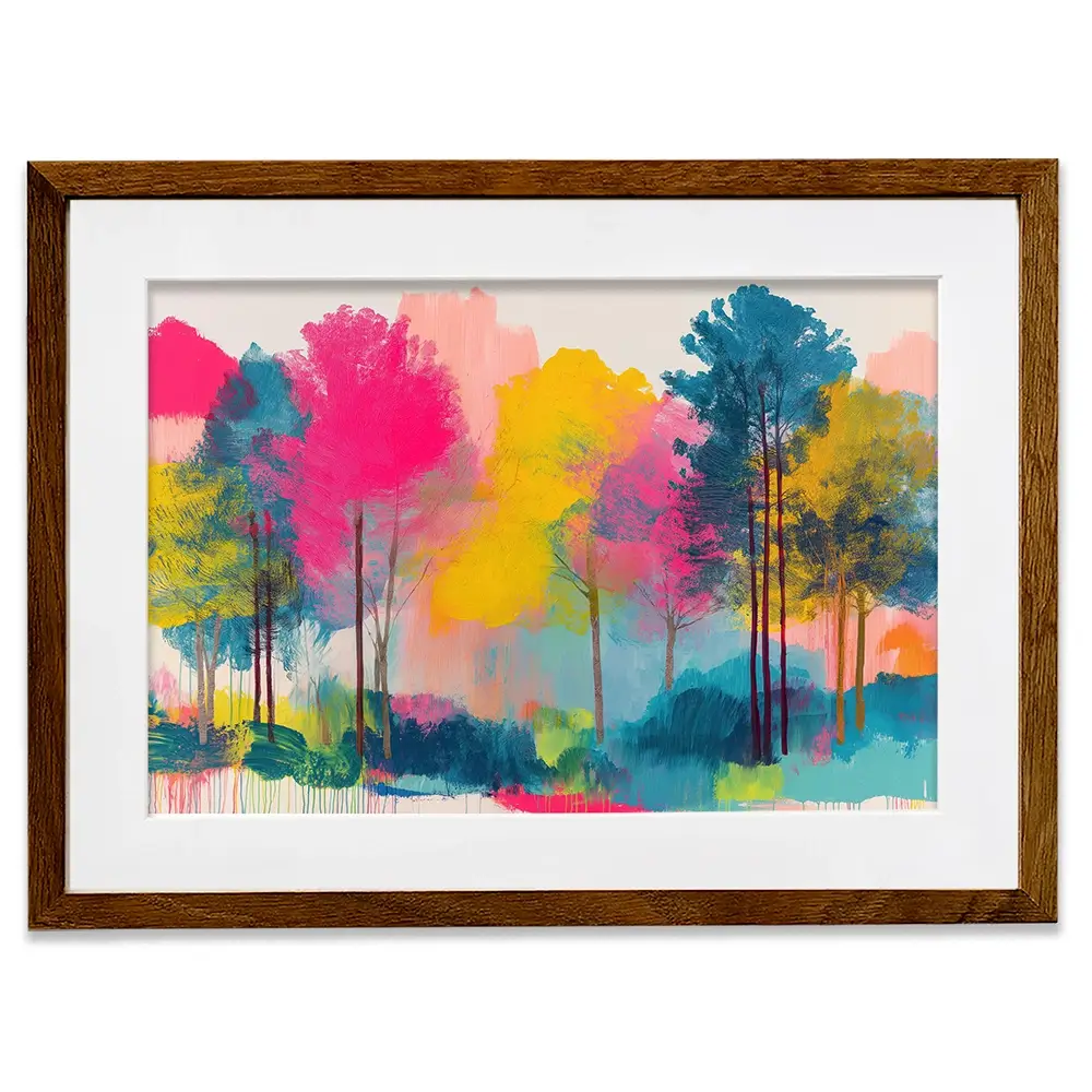 Colourful Trees Fading Into Mist Framed Art Print Colourful Trees Fading Into Mist Framed Art Print wall art product Chromatic Storm Studio