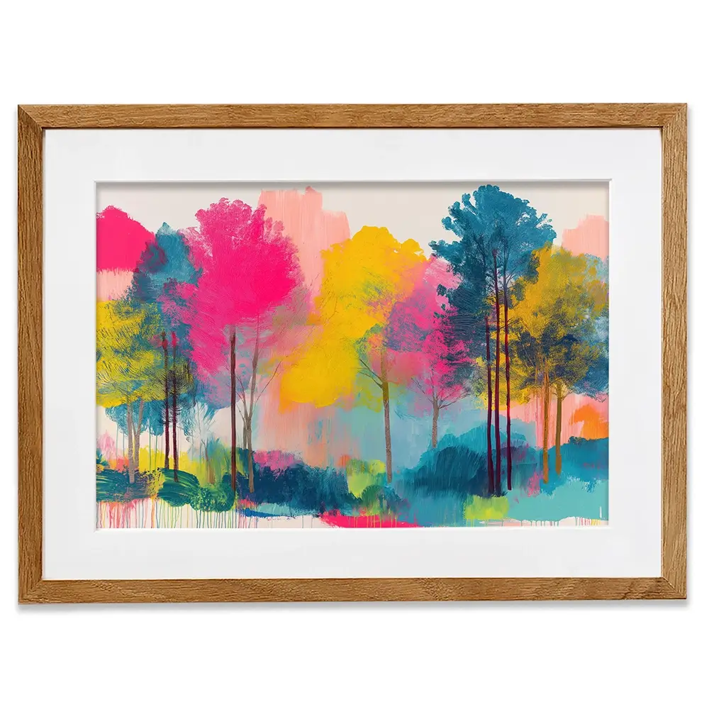 Colourful Trees Fading Into Mist Framed Art Print Colourful Trees Fading Into Mist Framed Art Print wall art product Chromatic Storm Studio