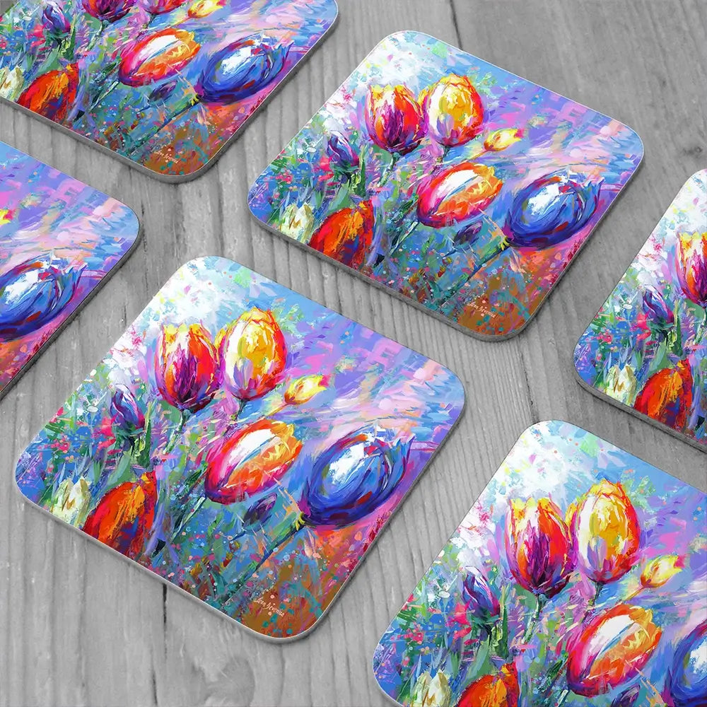 Colourful Tulips Coaster Set Colourful Tulips Coaster Set wall art product Art Print Shop