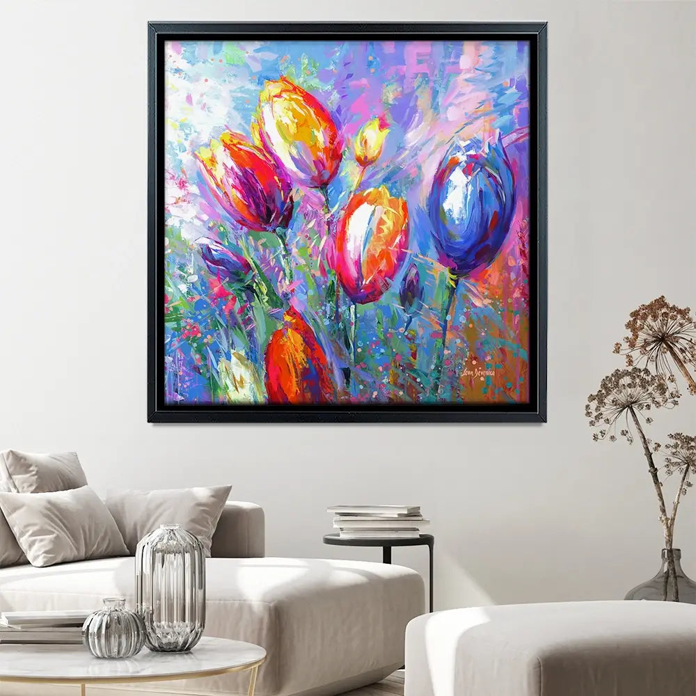 Colourful Tulips Square Canvas Print Colourful Tulips Square Canvas Print wall art product Art Print Shop